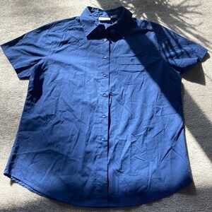 Vintage Basic Editions Blue Button Up Short Sleeve Shirt Mens Size‎ Large Grunge